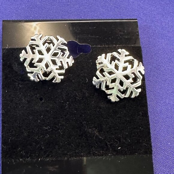 Christmas Silver-Tone Snowflake Pendant/Brooch & Matching Post Earrings - Picture 11 of 12